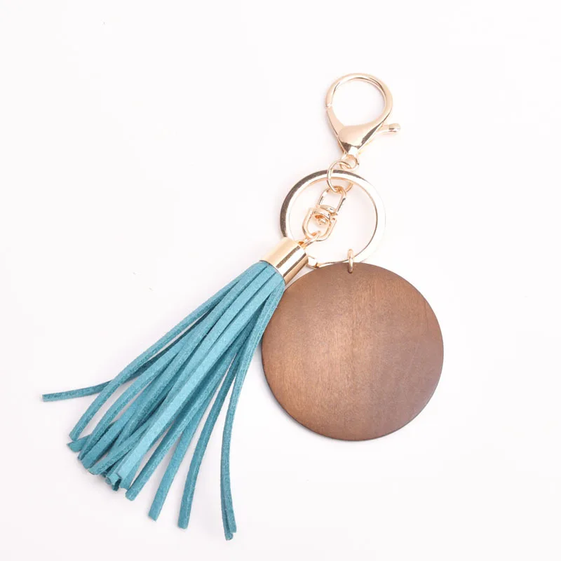 Colorful Silicone Wood Bead Wristlet Keychain Retro Bracelet Bangle Tassel Wristbands Keychain