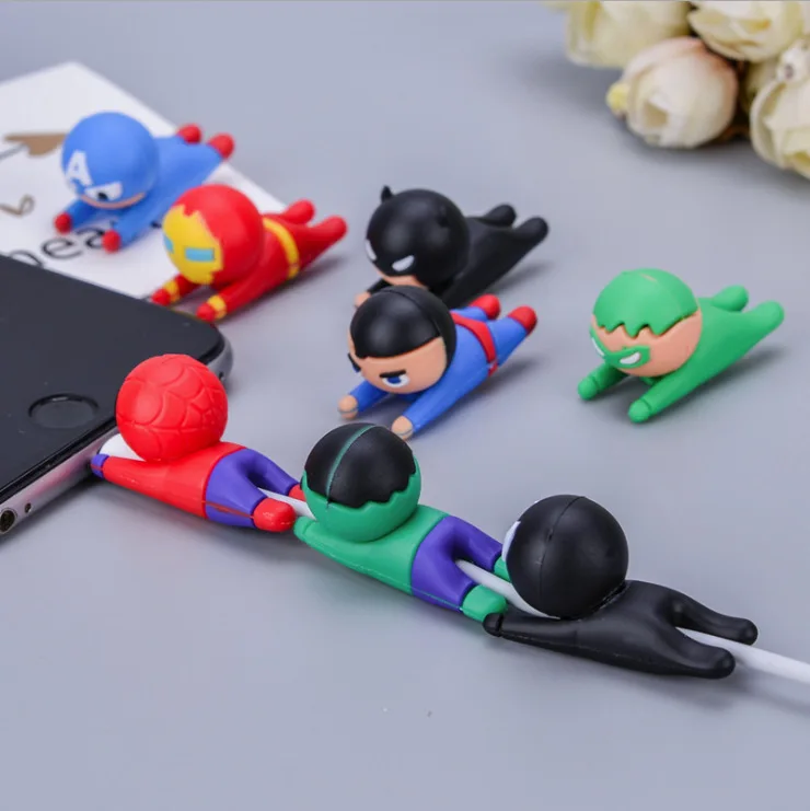 Creative Hero Series Cartoon Bite Data Line USB Charging Cable Protector Mobile Phone Accessories Silicone Protective Sleeve