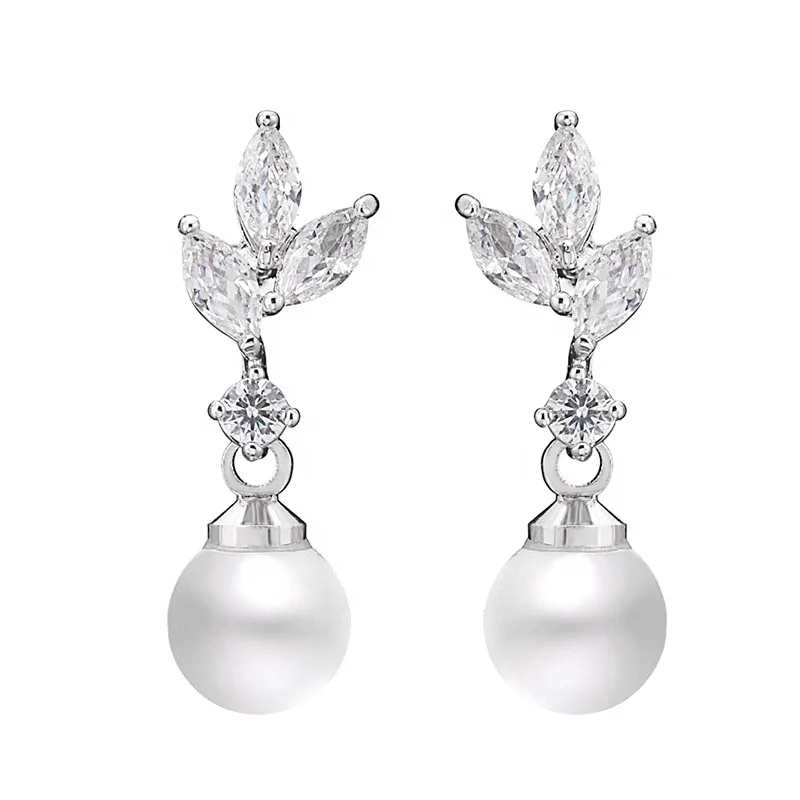 Pearl Cubic Zirconia Earrings 925 Silver Gold Stud Hypoallergenic India Earring Jewelry