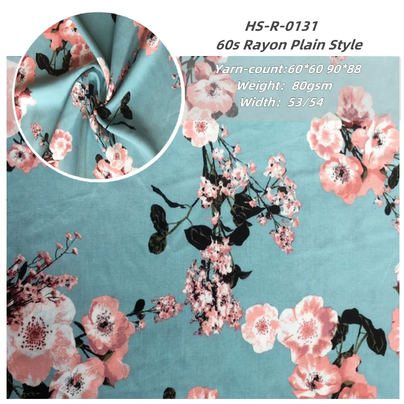 2022 New design breathable absorb-moisture 80gsm flower pattern 100% rayon voile fabric for dress