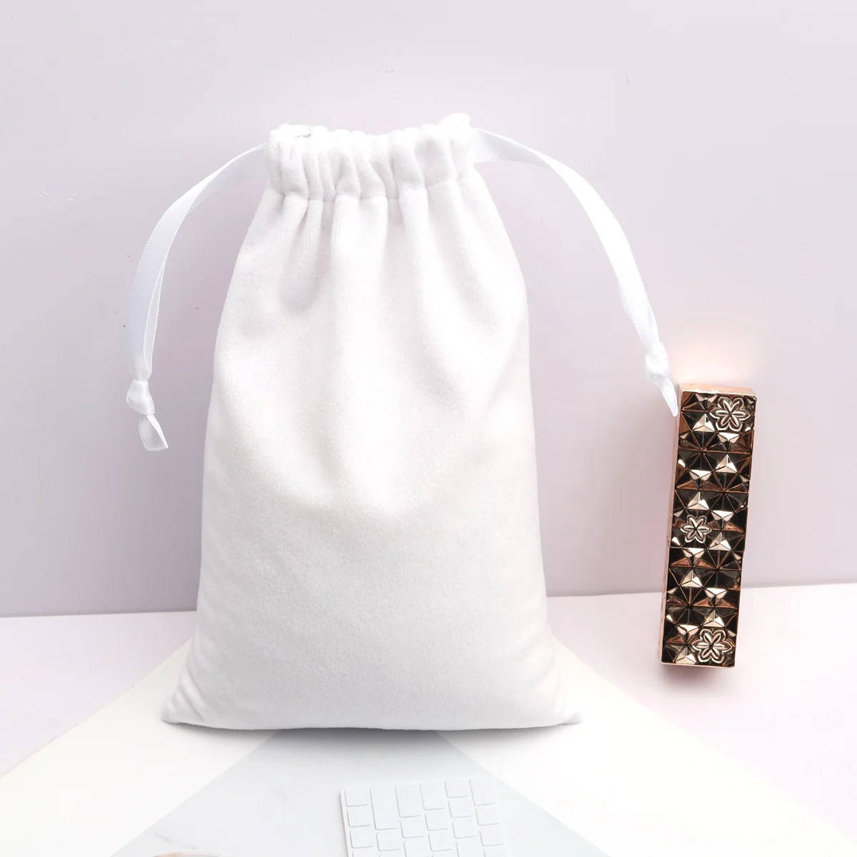 High End White Velvet Gift Drawstring Bag For Shaver Luxury Soft Jewelry Watch Packing Dust Pouch