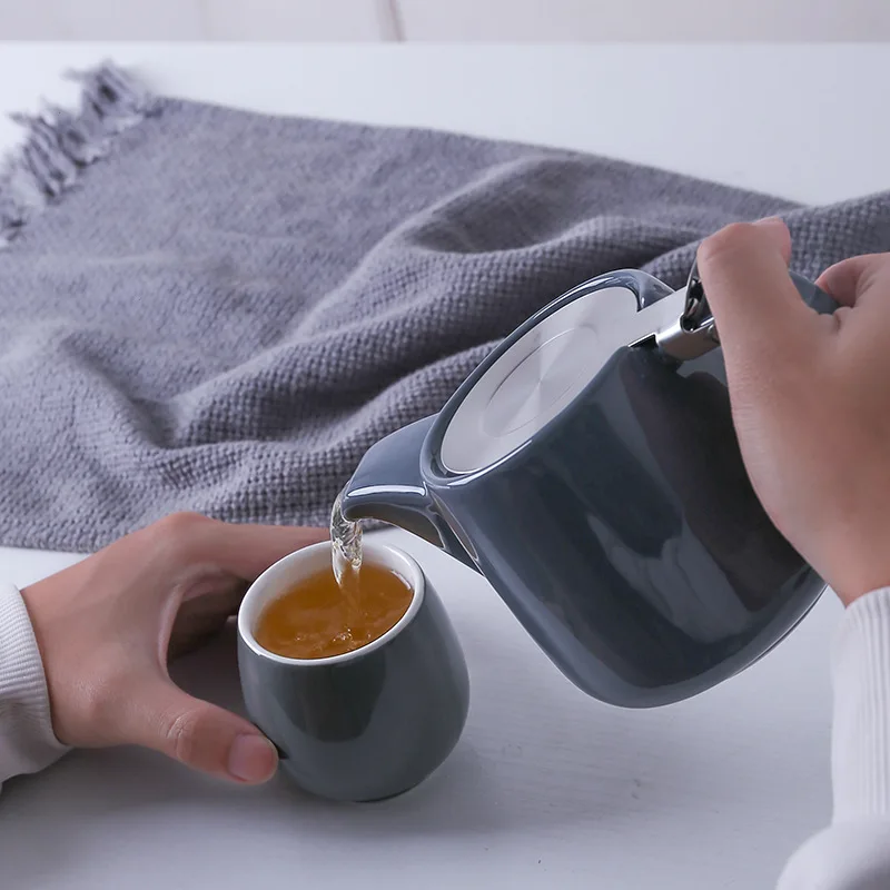 18 oz Artisan porcelain ceramic Stump Teapot with Basket Infuser For Brewing Loose Leaf Tea