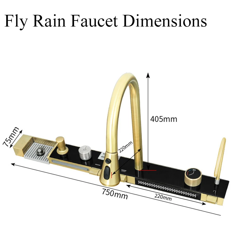 New Trend Golden Nano SUS 304 Automatic Cup Washer 4 Piano Digital Display Waterfall Faucet Kitchen Sinks