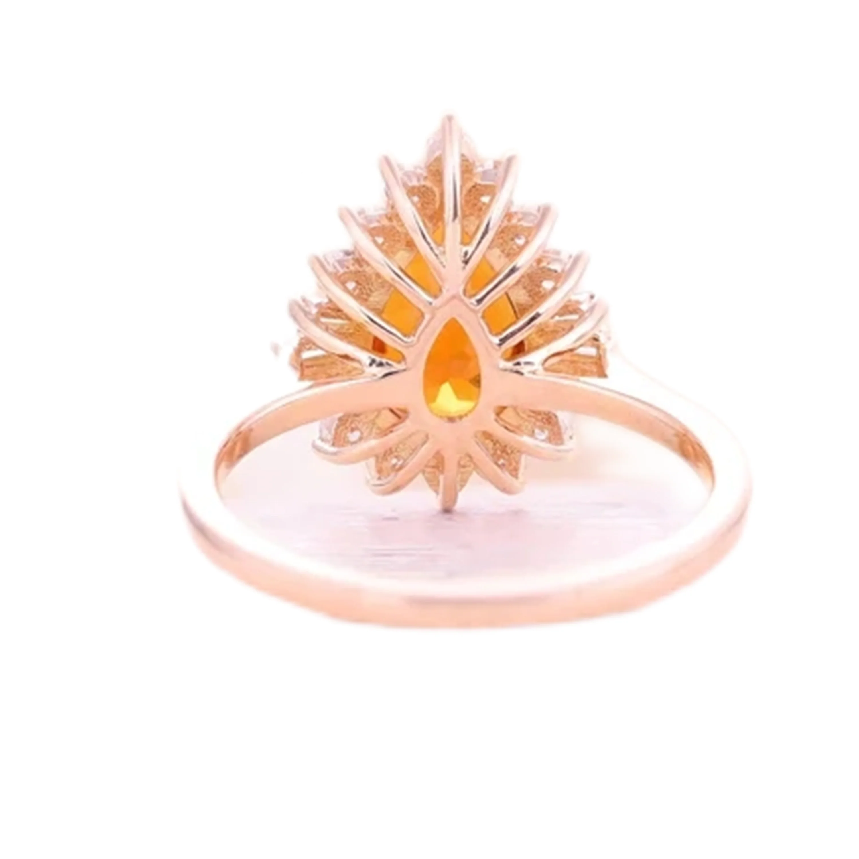 925 Sterling Silver Rose Gold Plating Pear Shape Orange Red Sapphire Engagement Ring