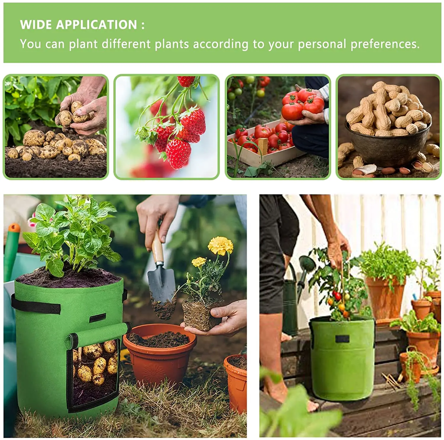 Recycled fabric plant nursery bag garden planting potato planter bag round felt growing containers bags with handles