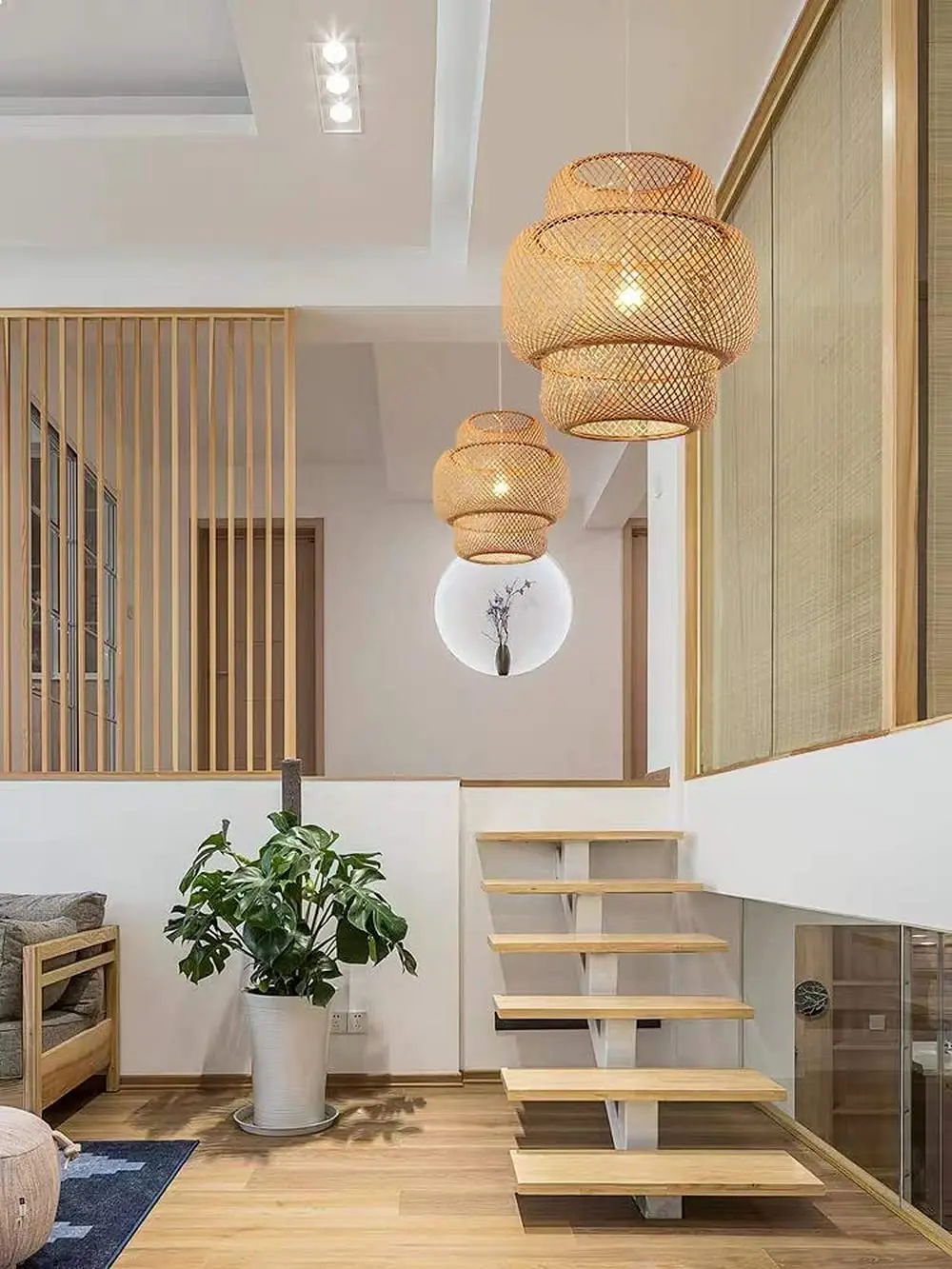 New Rattan Chandelier Led Pendant Light Rattan Lamp for Home Decor