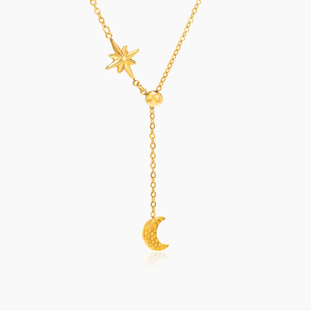14K Gold PVD Plating Stainless Steel Fashion Elegant Design Star And Moon Pendant Necklace Women Jewelry