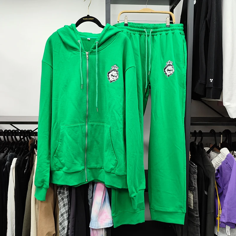 custom chenille oversize jogger set men sweatsuits unisex hoodie set full zip hoodie tracksuit