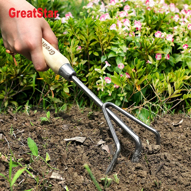 Hot Sale High Quality Garden tools Stainless Steel Multifunctional Garden Hoe Combination Hoe with Wood Handle