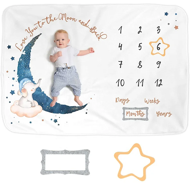 Printed fleece baby month blanket milestone baby blankets for newborns