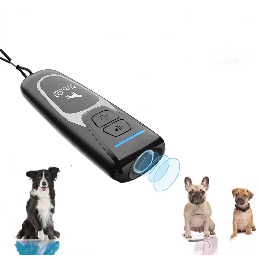Rechargeable dog repellent device with fix and fixed frequency and frequency hooping functions