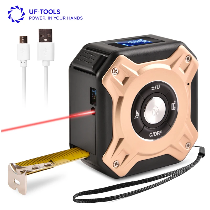 UFTOOLS 2-in-1 Digital Laser Distance Meter & 5M LCD Display Laser Measuring Tape Stainless Steel Blade MM Measurement System