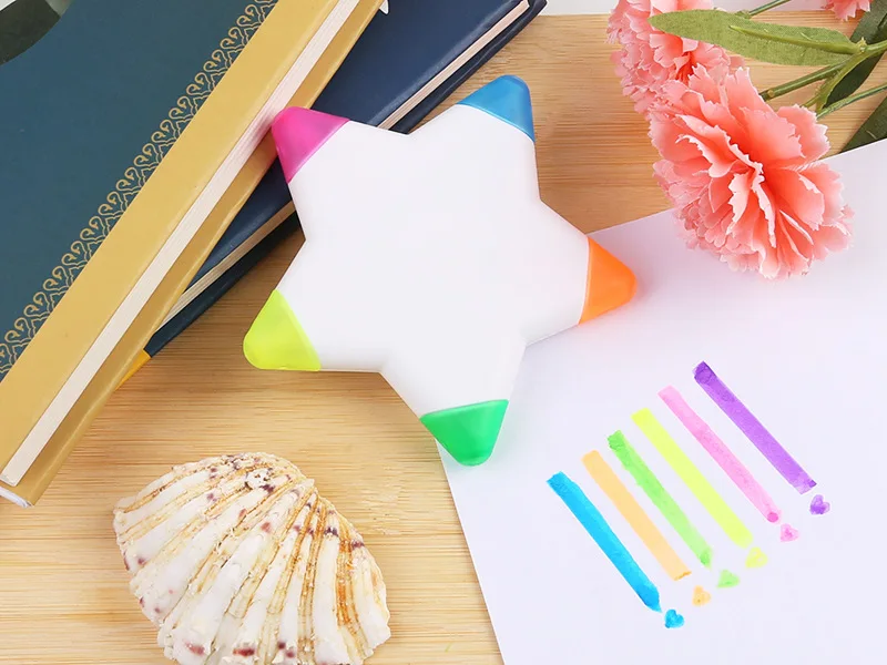 High Quality Promotional Gift Office 5 Colors Star Shaped Marker Professional Highlighter Pen with Customized Logo