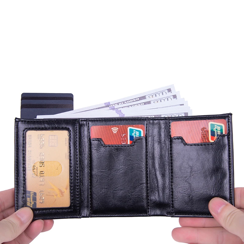 Custom Engraving Wallet Credit Card Holder Men Leather Wallet Anti-thief RFID Smart Wallet Cardholder Coins Pocket Zipper Purses