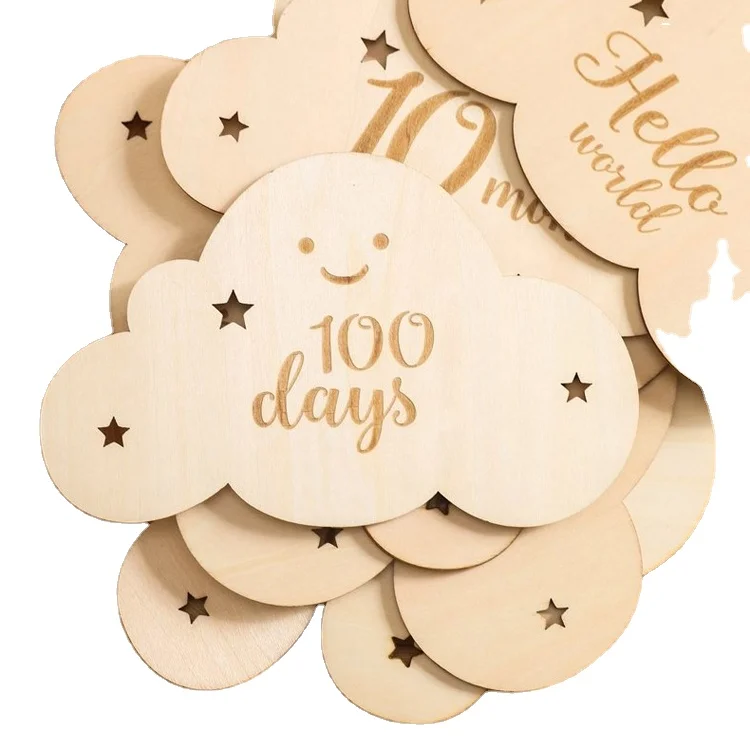Пользовательские Hello World Baby резные ежемесячные деревянные веховые карты в форме облака Детские Знаки Деревянные блоки