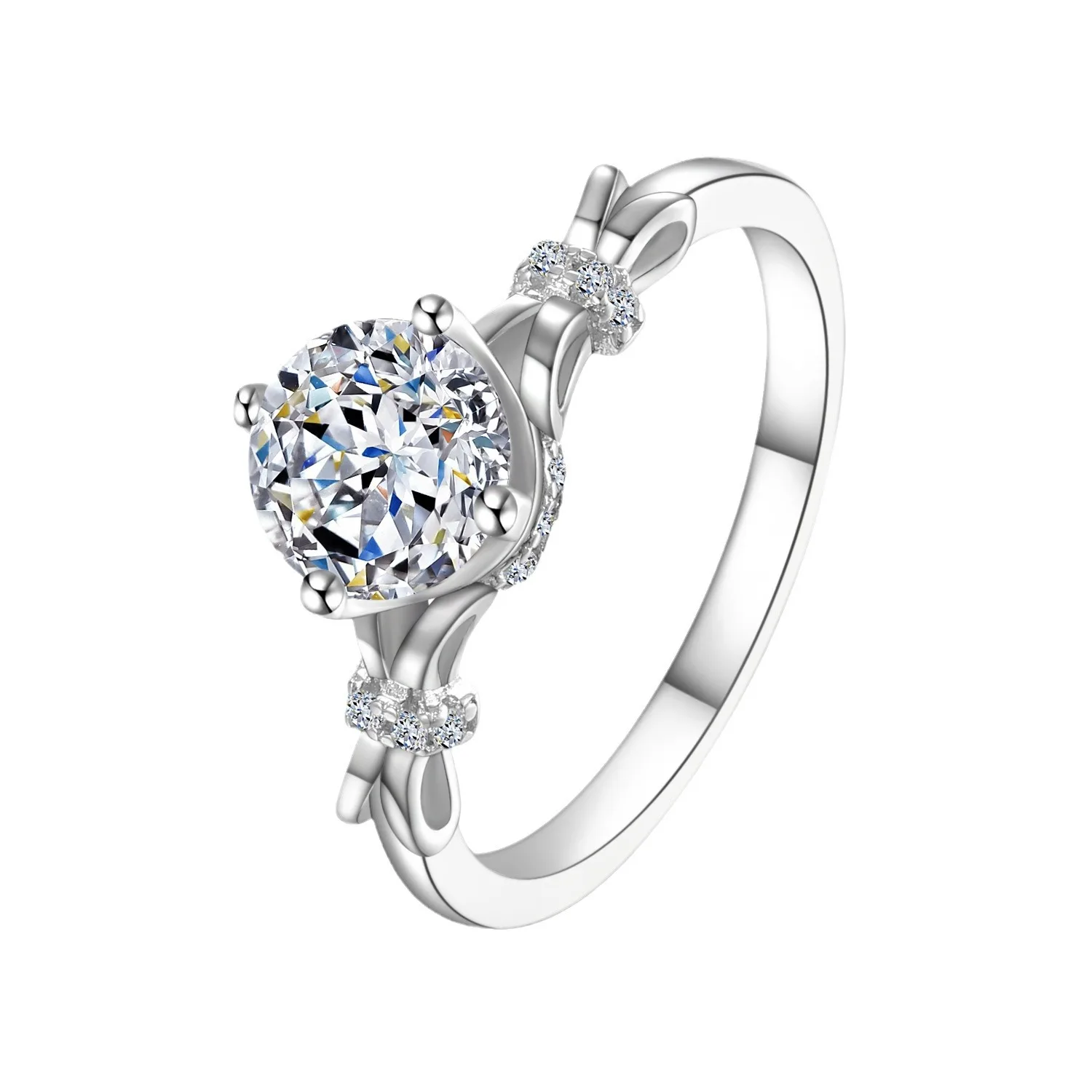 Classic bowknot S925 Sterling silver platinum 1ct VVS engagement wedding diamond moissanite ring for Women with gra certificate