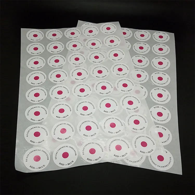 EO Gas chemical indicator adhesive label red to blue