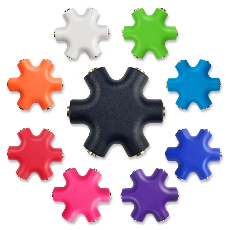 35mm Audio 5 6 Way Port Aux Earphone Headphone Splitter Adapter with cable