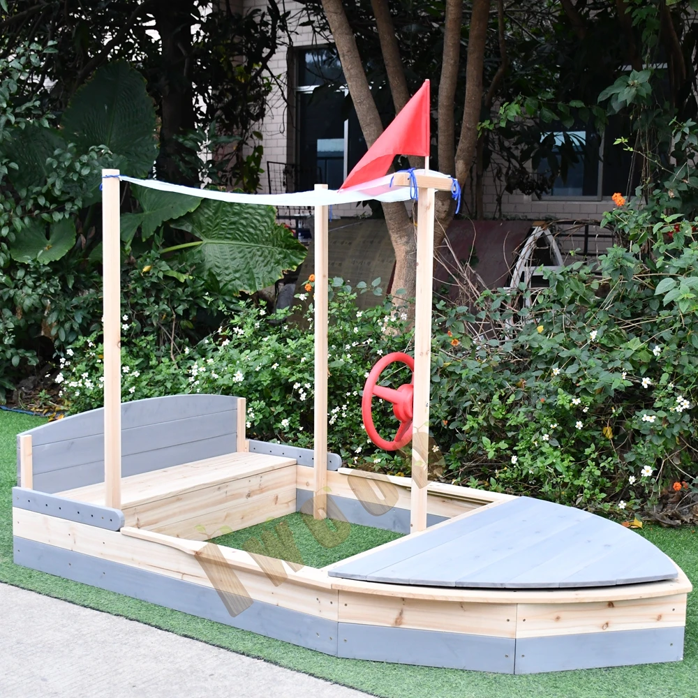 Newest Design Outdoor Wooden Boat Sandbox with Storage for Children