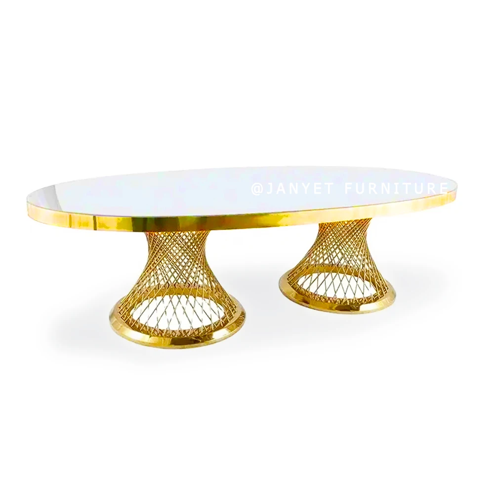Wholesale Luxury Royal Gold Stainless Steel Wedding Events Hotel Oval Dining Table