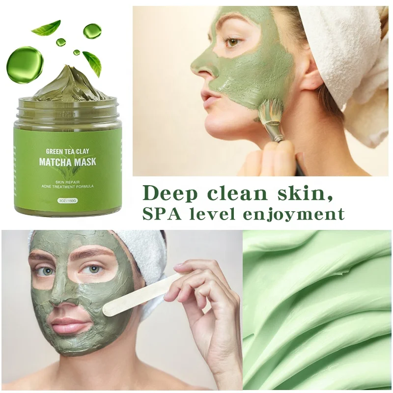 Private Label Reduce Acne Pore Cleaning Oil Control Kaolin Natural Green Tea Matcha Clay Mask