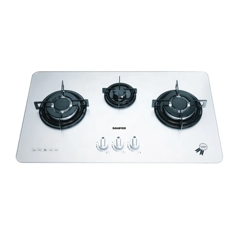 Silver color tempered glass cook-top 33 inch 3 burners gas stove