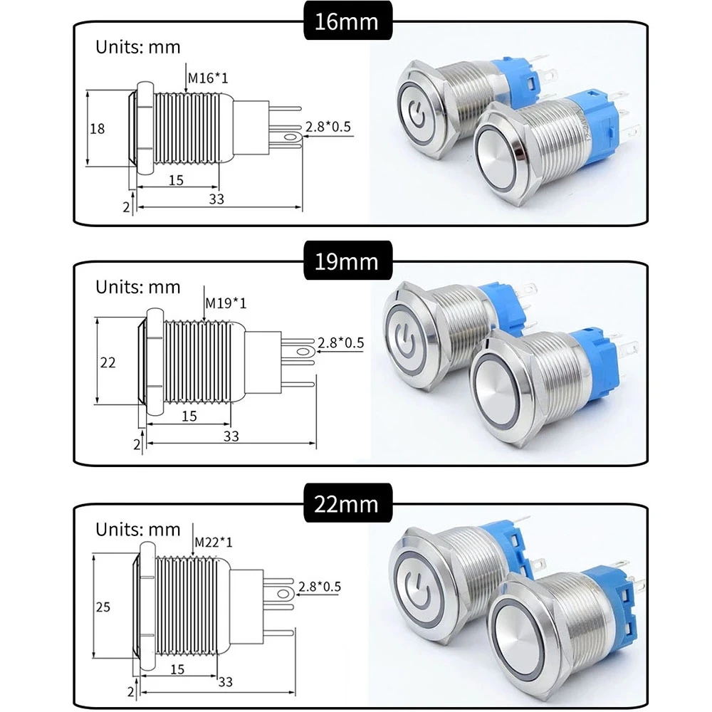 16mm 19mm 22mm Horn Symbol Momentary Push Button Switch LED Illuminated Red Green Blue Yellow White Purple 3V 6V 12V 24V 220V