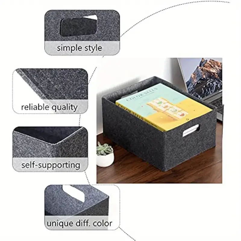 Collapsible Storage Box Foldable Felt Fabric Storage Basket Organizer Boxes Containers For Clothes Towels and Magazine