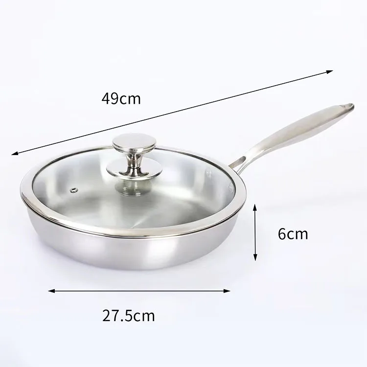 26/28/30/32cm non-coating pan thickened Triply 304 stainless steel non stick Frying Pan with pot cover