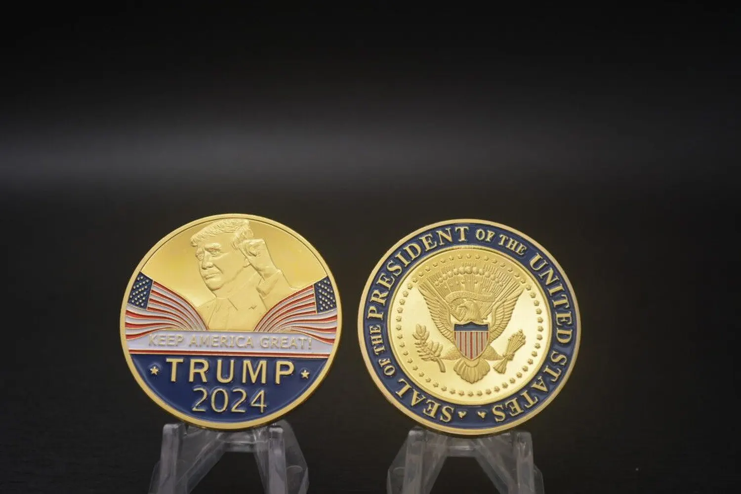 Donald Trump 2024 Challenge Coins,  Keep America Great United States Presidential Re-Election Campaign Gold Plated Coin Token
