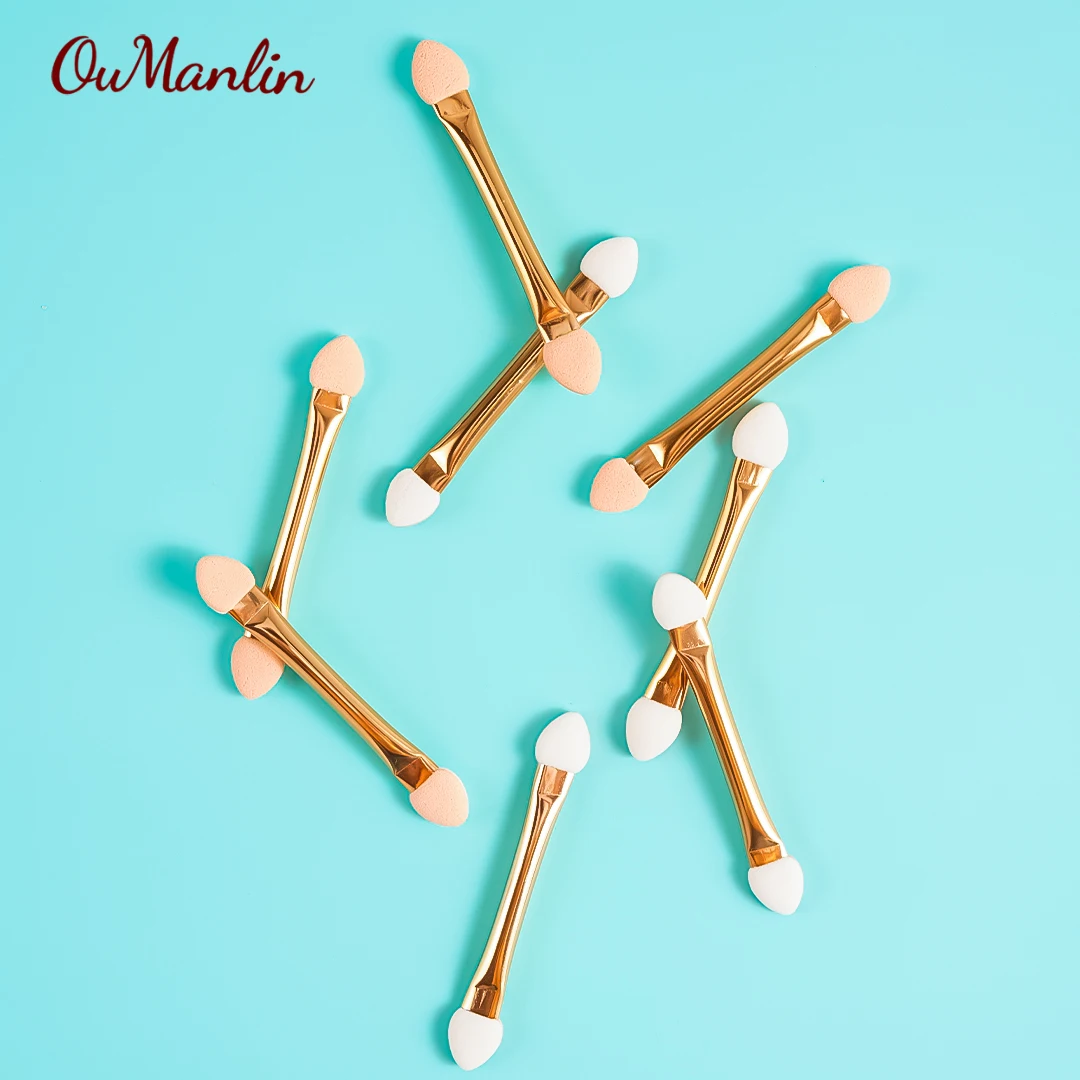 OumanLin Custom Logo Professional Rose Gold Metal Single Double Dual Sided Makeup Short Small Mini Eye Shadow Sponge Applicator