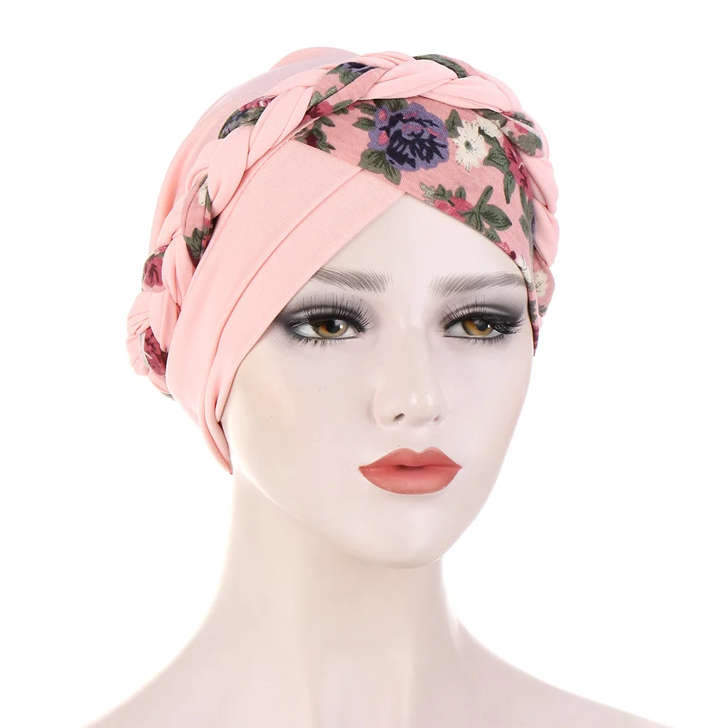 Sunflower Check print Muslim new European and American braid head scarf women multi-color printing Indian turban Hat
