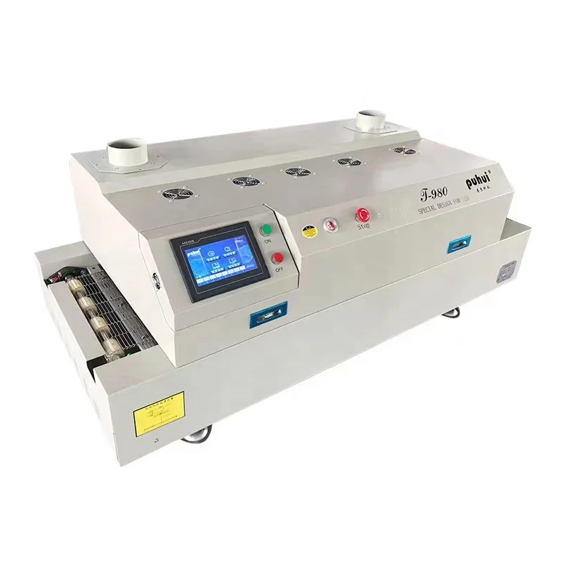 Automatic Intelligent SMT Reflow Oven 8 -heating Zone Puhui T-980 Touch Screen Infrared Hot Air PCB Soldering Furnace