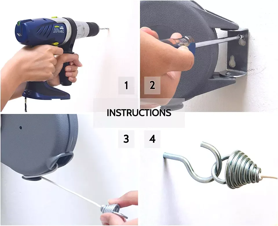 best seller plastic PVC popular  dry line with pegs retractable cloth line rope clothes line