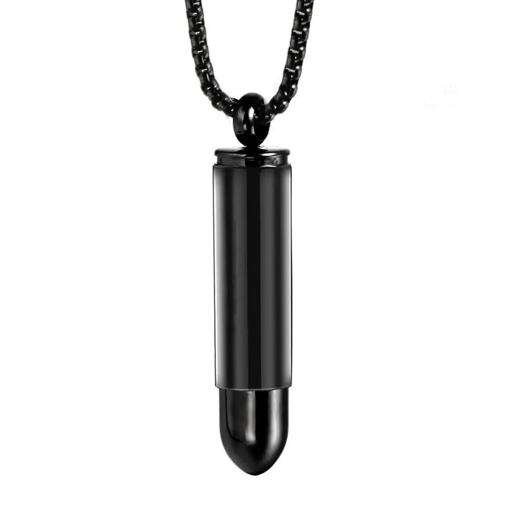 Cylindrical Bullet Shape Pendant Necklaces Lettering Stainless Steel Long Strip Bullet Necklaces