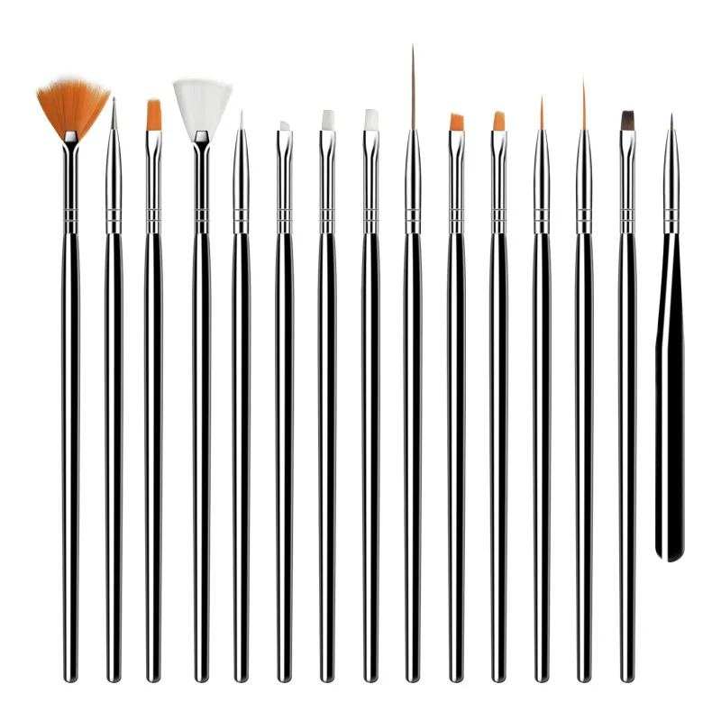 Customized Low Price 15pcs  Pink Black White Kolinsky Hair Nail Art Liner Acrylic Brushes