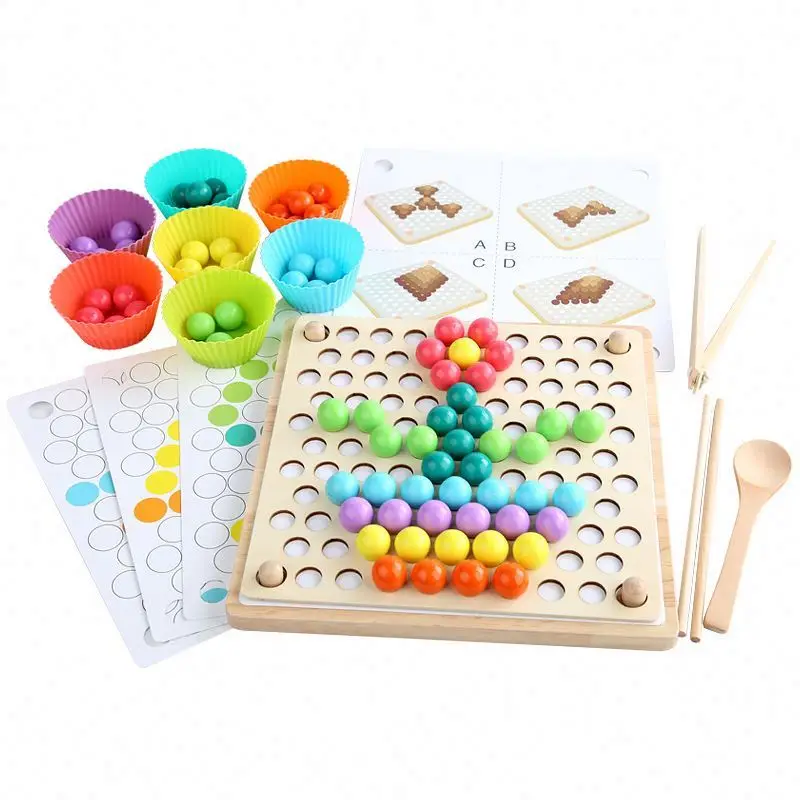 Hape Sensory Wooden Peg Board Beads Game Puzzle Color Sorting Stacking Art Toys Educational Montessori Games for Toddlers