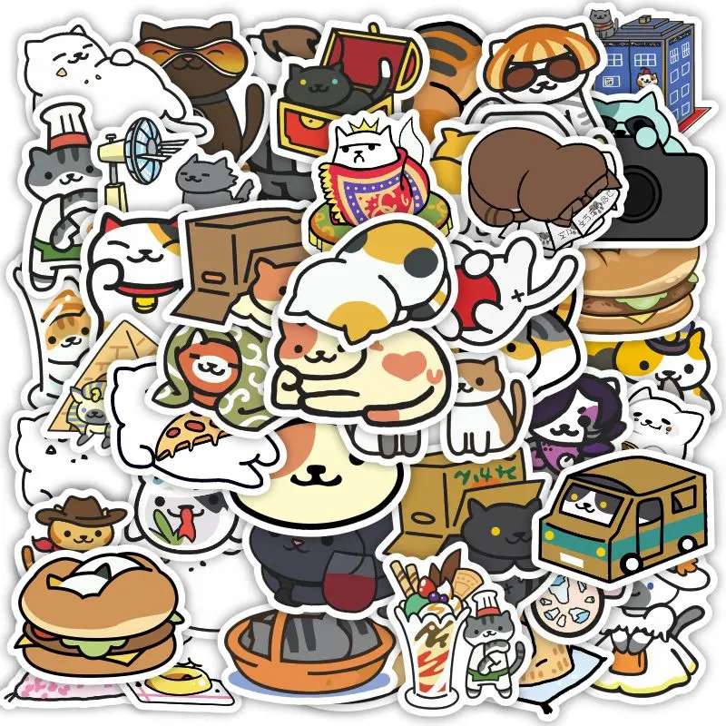 50Pcs Cute Child Cat Graffiti Vinyl PVC Cartoon Stickers For Notebook Waterbottle Portable Charger