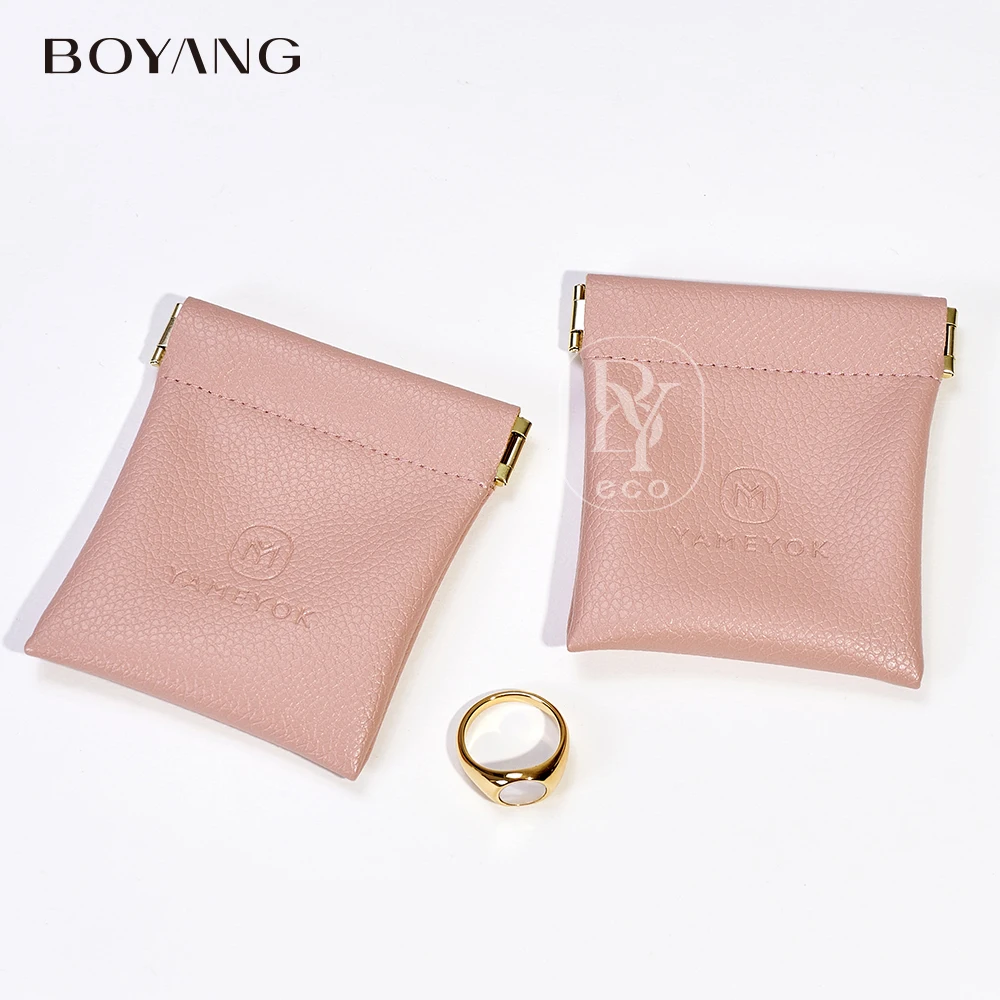 Boyang Custom Logo Luxury Drawstring Jewelry Packaging Bag PU Leather Jewelry Pouch