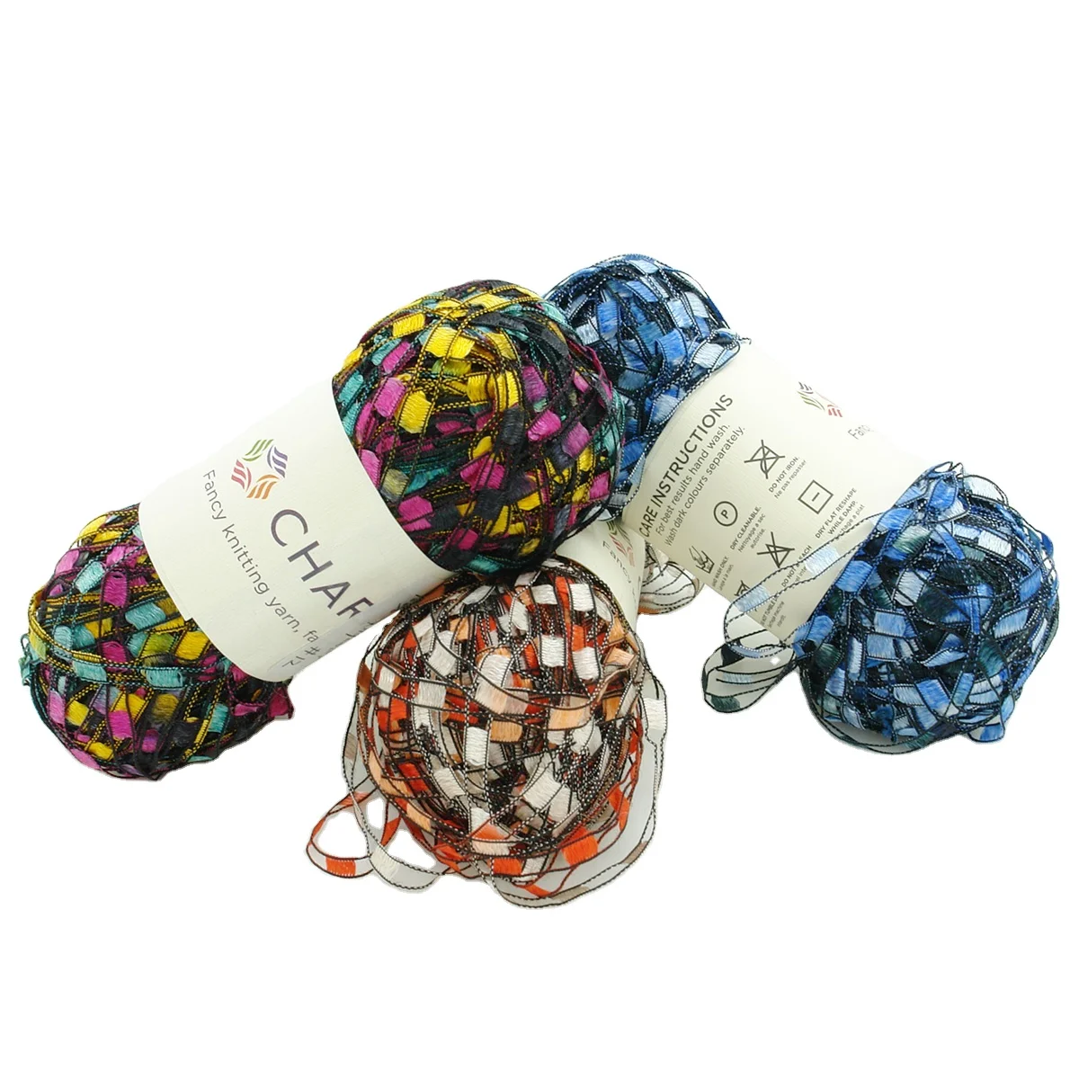 Charmkey Fancy 100% polyester tape yarn trail ladder hand knitting yarn for bag making