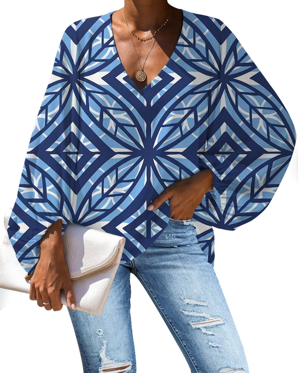 Hot Selling Polynesian Green Blouse With Golden Tribal Tattoo Print Big Size Casual Chiffon Tops Fall Lantern Sleeve Lady Shirts