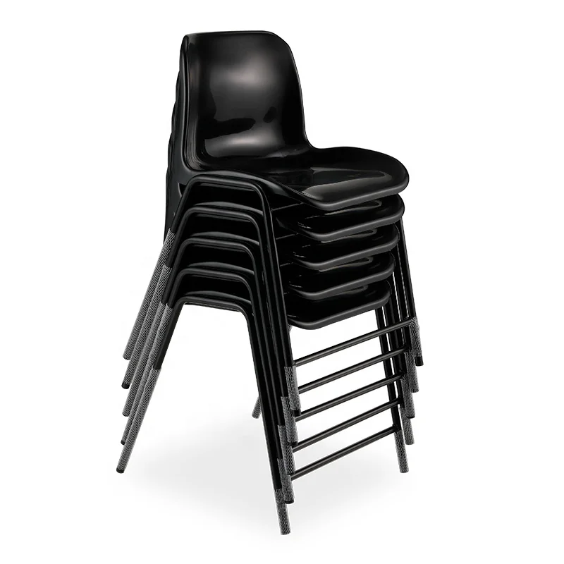 Modern Black Metal Frame Stackable Student Chair Comfortable Dining Style Training Chair Plastic Office Chair
