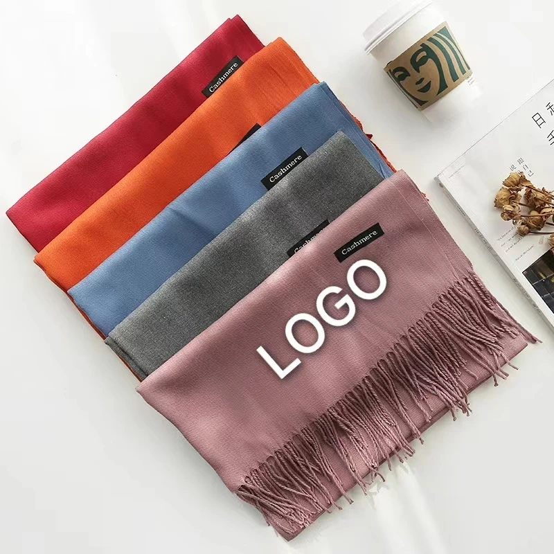 Высококачественные однотонные Женские однотонные шали из пашмины зимние теплые шали 200*70 см мягкий имитационный кашемировый шарф для женщин и мужчин