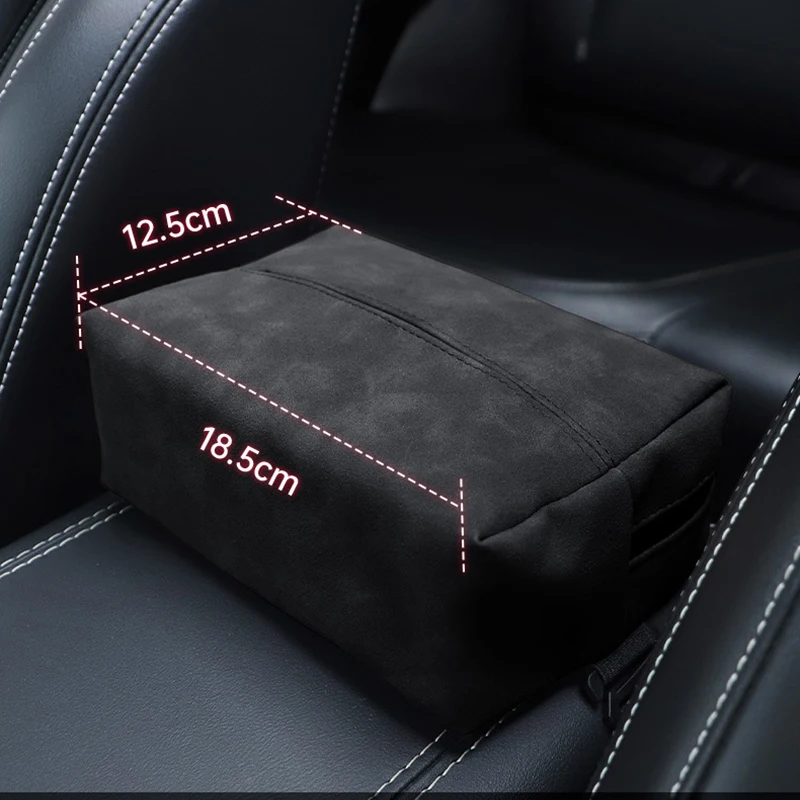 Leather Center Armrest Napkin Case with Fix Strap Car Tissue Holder Fits Box Cover Rectangular Backseat Accessories Organization