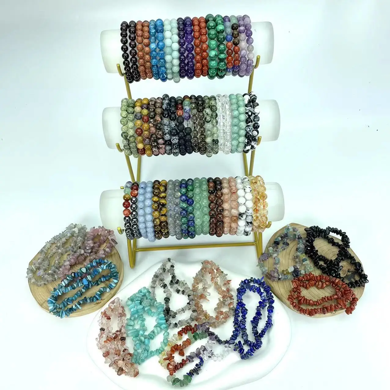 wholesale price 8mm chakra rock spiritual crystal healing stones natural citrine clear amethyst rose quartz crystal bracelet