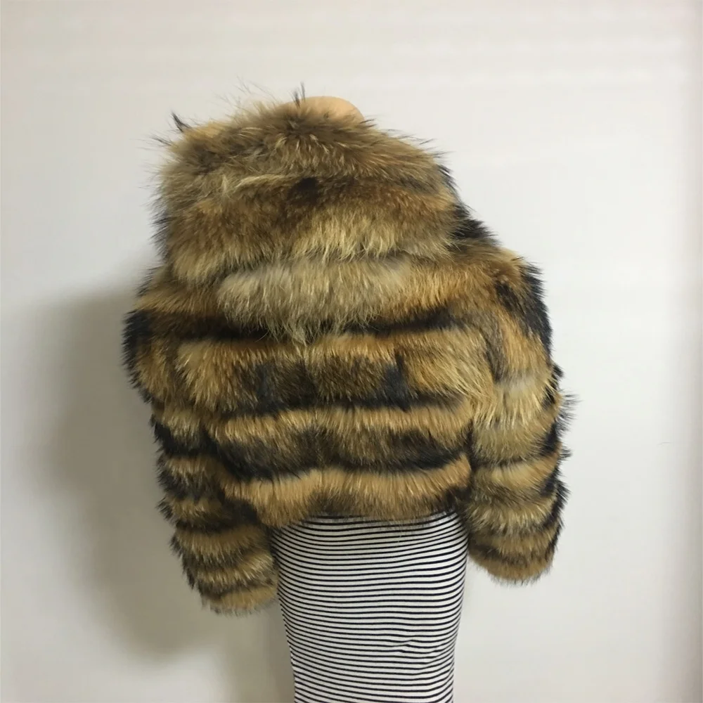 Ladys Fashion Raccoon Fur With Hood Coat Hot Selling