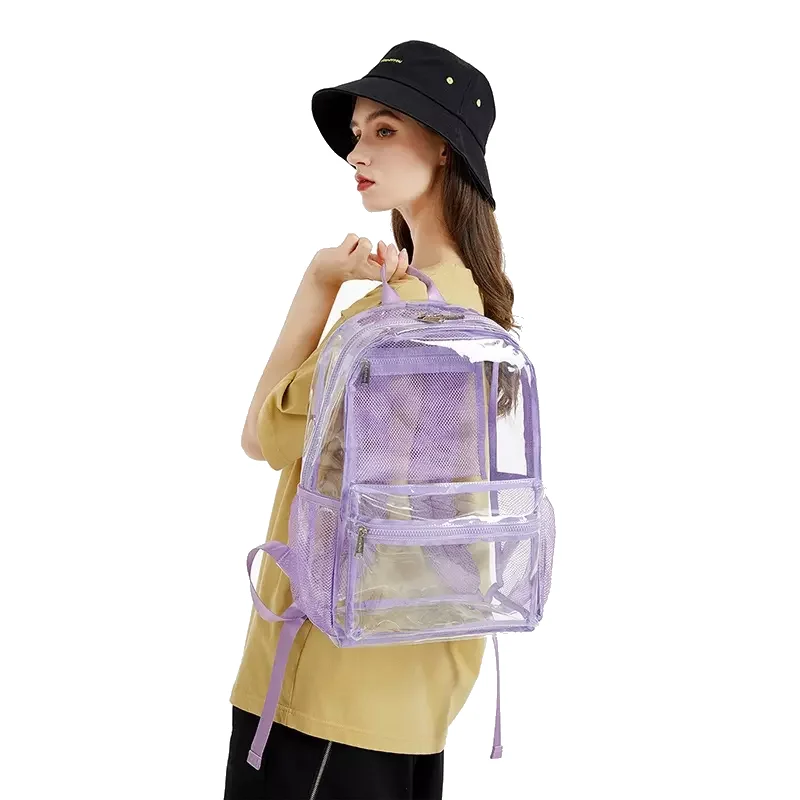 Custom High Quality Transparent School Backpack Women Men Travel Backpack Bag PVC TPU Backpack Kids Clear Bag Stadium Approved