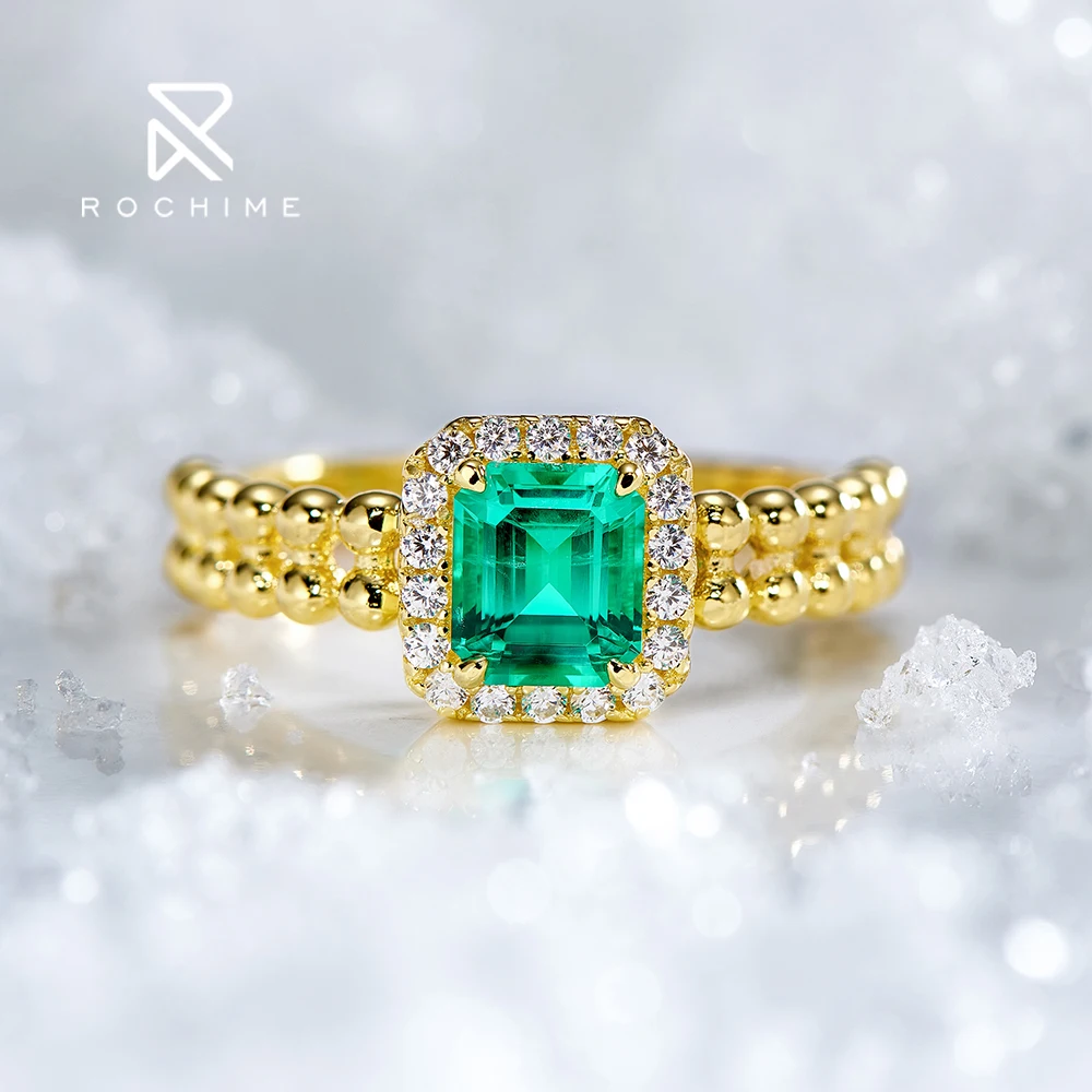 Rochime lab grown Emerald rings  s925 silver gold plated  fine jewelry 18k gold manufacturing fast drop shipping ring for women