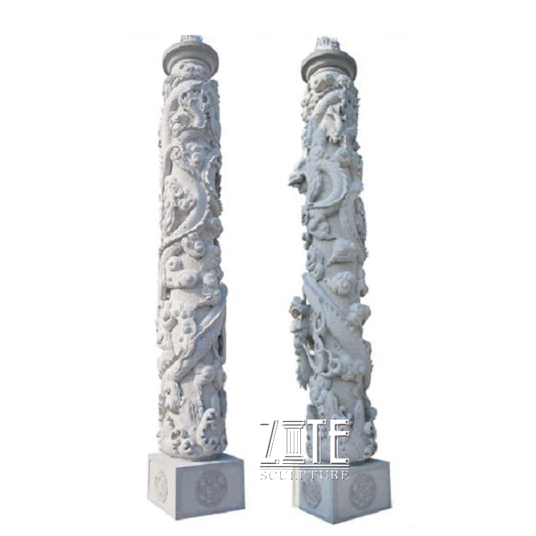 Carved Stone Roman Columns Marble China Dragon Pillar