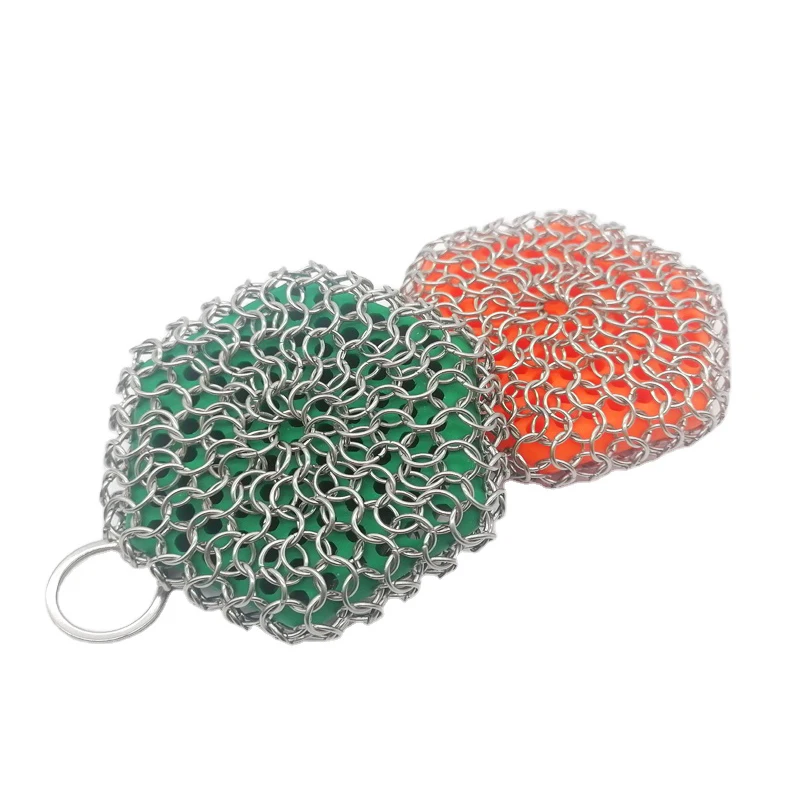 Силиконовая вставка сковорода скребок из нержавеющей стали кухонные щетки для чистки кастрюль чугунный очиститель Chainmail скребок